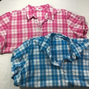 2 Lee Riders Plaid Button Down Blue Pink Shirts 2X